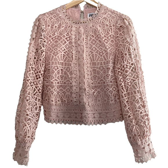 Amy Lynn Crochet Lace Blouse Leyla Women L Powder Pink Coquette‎ Cottagecore - Picture 3 of 16